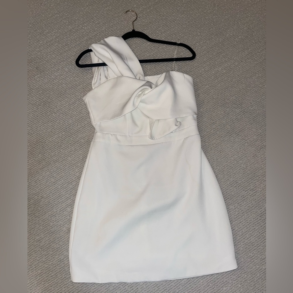 White one shoulder tie front dress